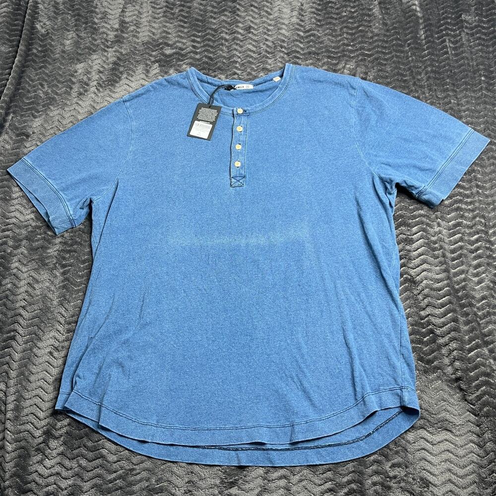 Buck Mason M012 Indigo Dipped Cotton Curved Hem Henley Size 2XL NWT